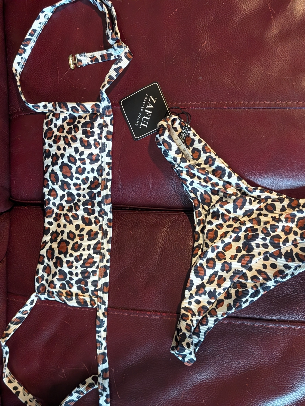 Zaful Leopard Print Bikini Set — Brown/Black/Cream
